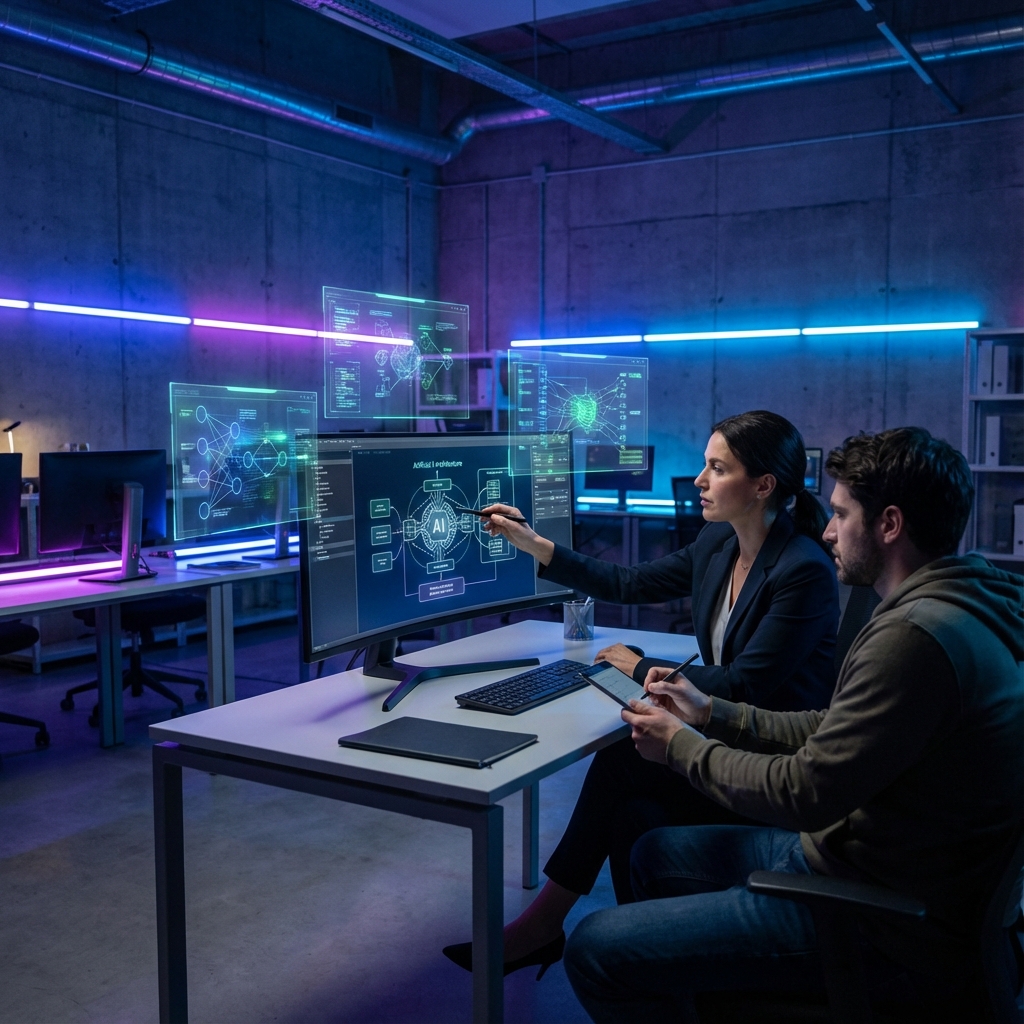 Equipe discutindo IA